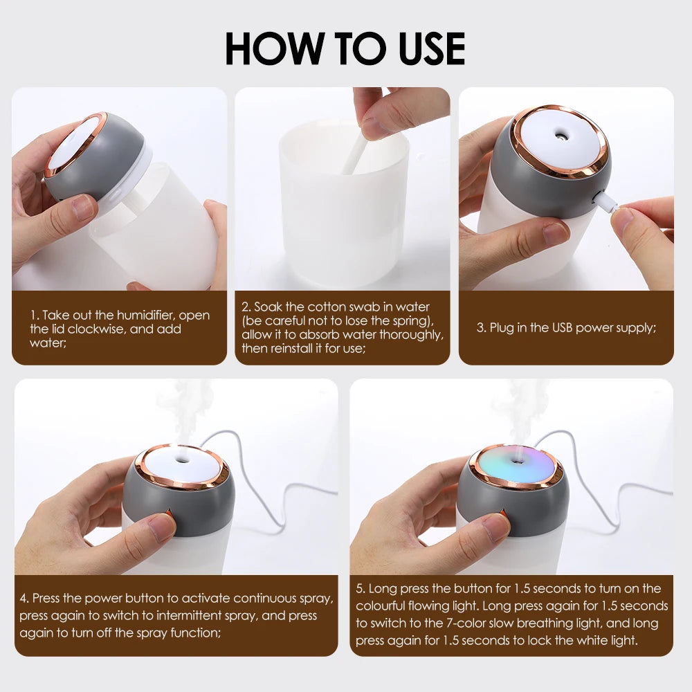 Cute Mini Air Humidifier – USB Colorful Light for Office, Car & Bedroom