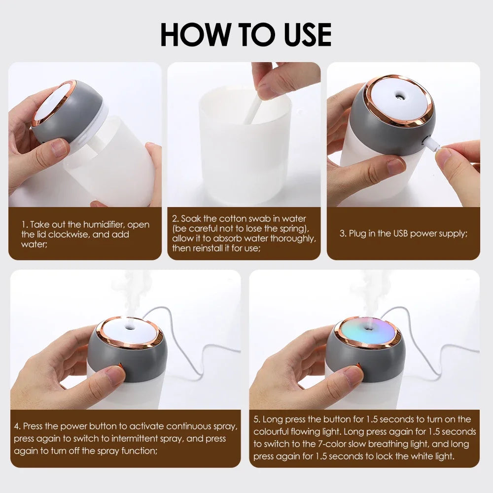 Cute Mini Air Humidifier – USB Colorful Light for Office, Car & Bedroom